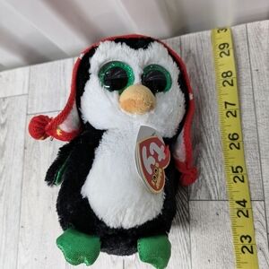 Ty Freeze Beanie Boo Penguin with Red Hat and Green Feet